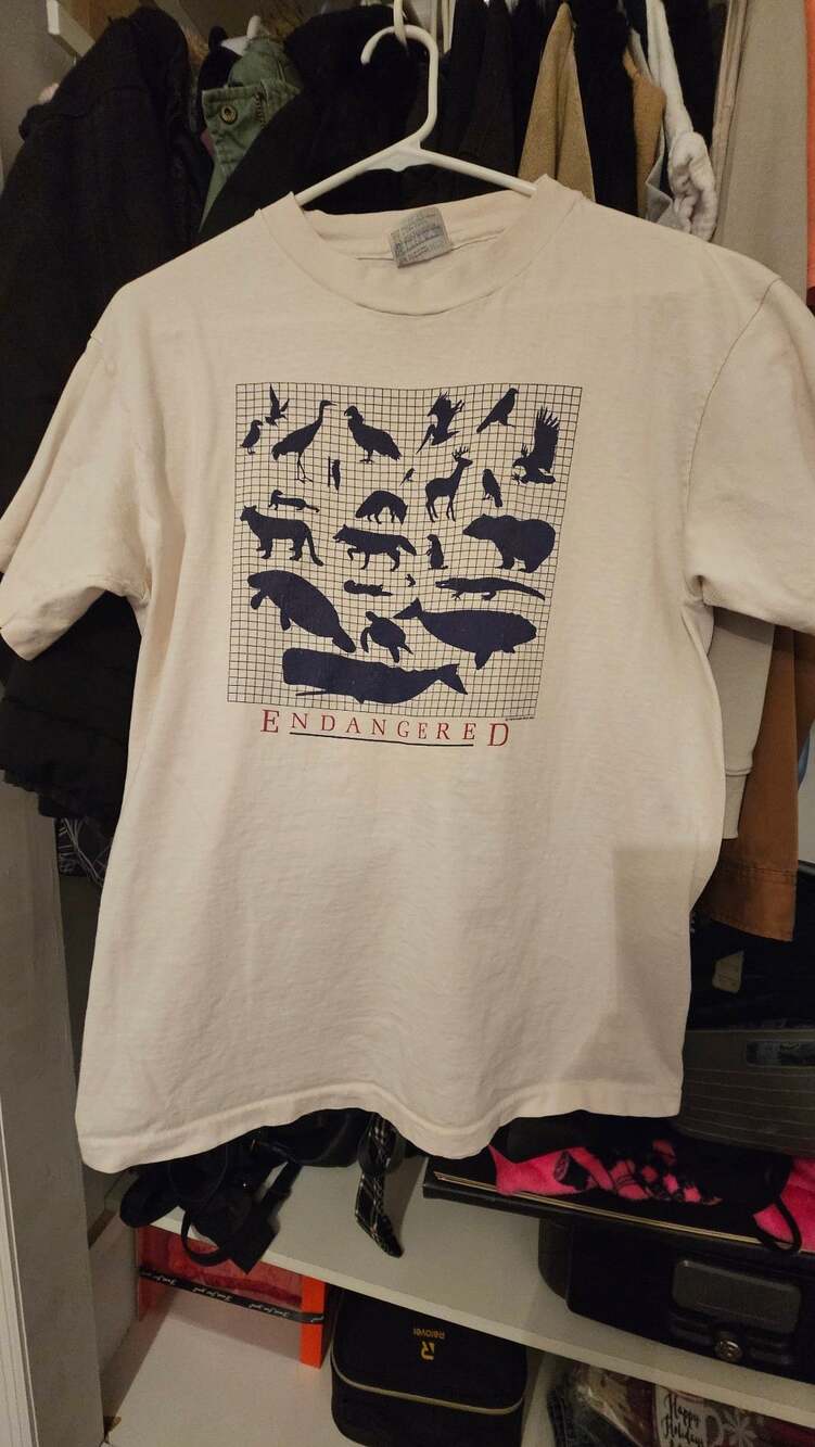 Vintage Hanes Beefy-T Endangered Animals Wildlife Graphic T-Shirt Made in USA
